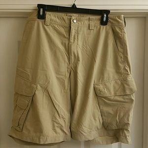 UNDER ARMOUR, SHORTS, WAIST 34, LIGHT KHAKI